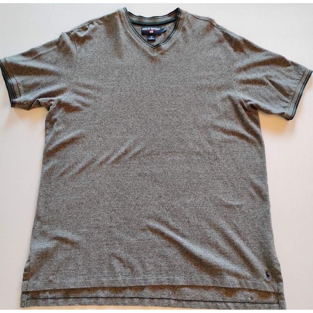 Polo Sport Ralph Lauren Mens XL Gray V-Neck Cotton Knit Short Sleeve T-Shirt